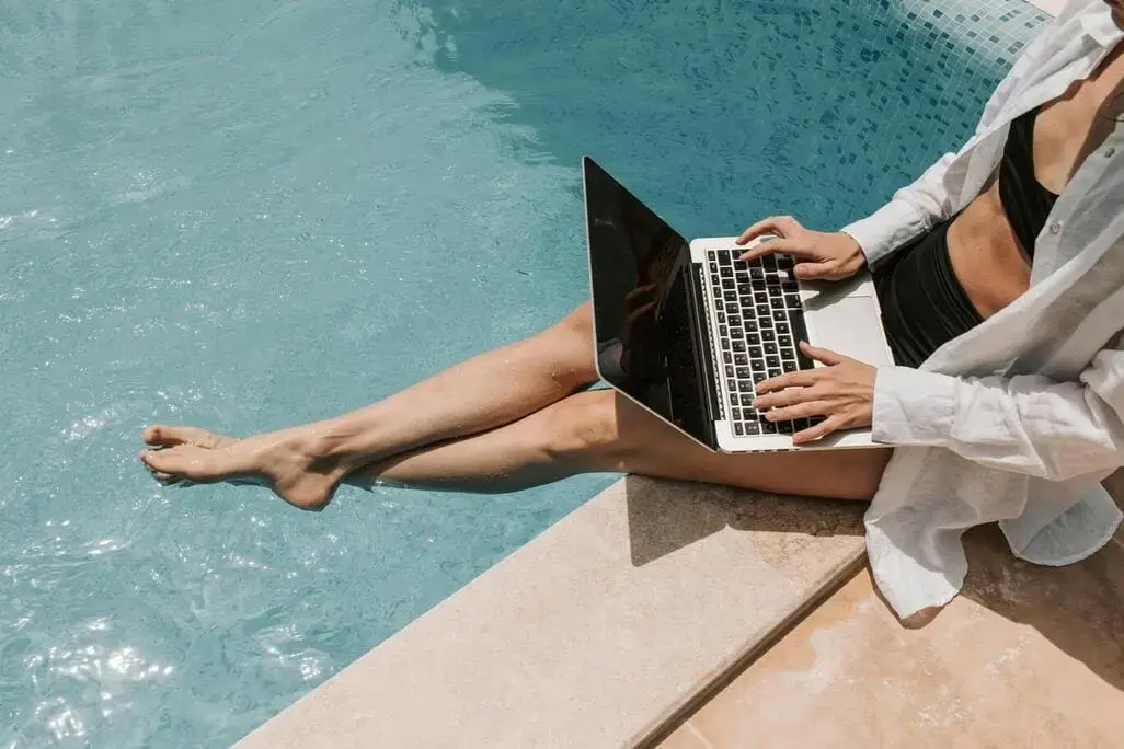 Poolside laptop work